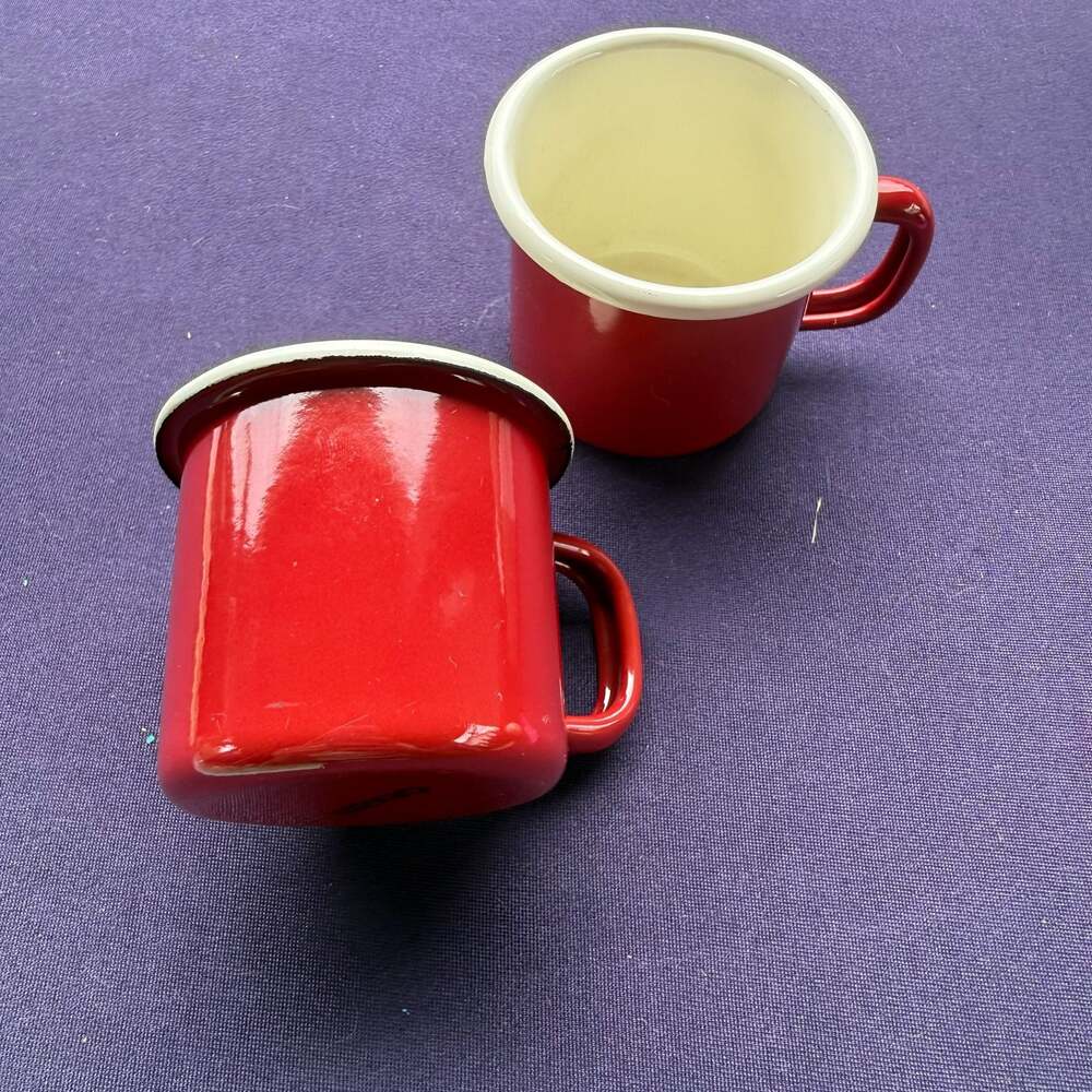 Vintage Home Red and White Enamel Espresso Mugs Set of 2 - Picture 2 of 4